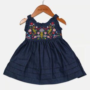 Bonnie Baby Toddlers Girl Embroidered Dress, Blue Combo - Size 12 Months